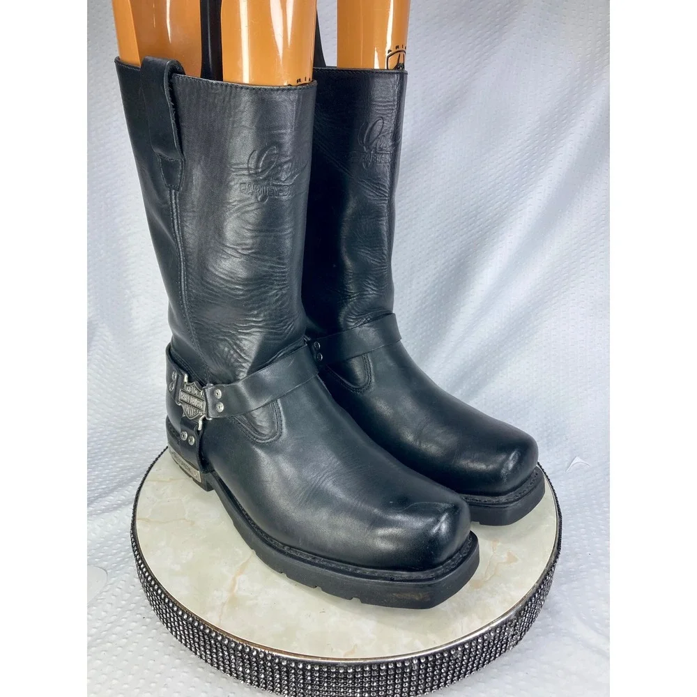 Harley-Davidson Leather Mega Harness Motorcycle Boots Mens 13 Black Square Toe